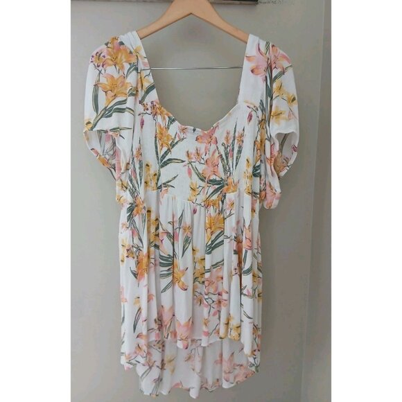 Torrid Babydoll Crinkle Gauze Smocked Back Puff Sleeve Top Plus Size 4 4X White - Picture 6 of 10